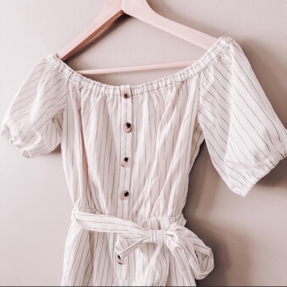 revolve l’academie white stoped off shoulder romper with tie waist - Picture 7 of 8